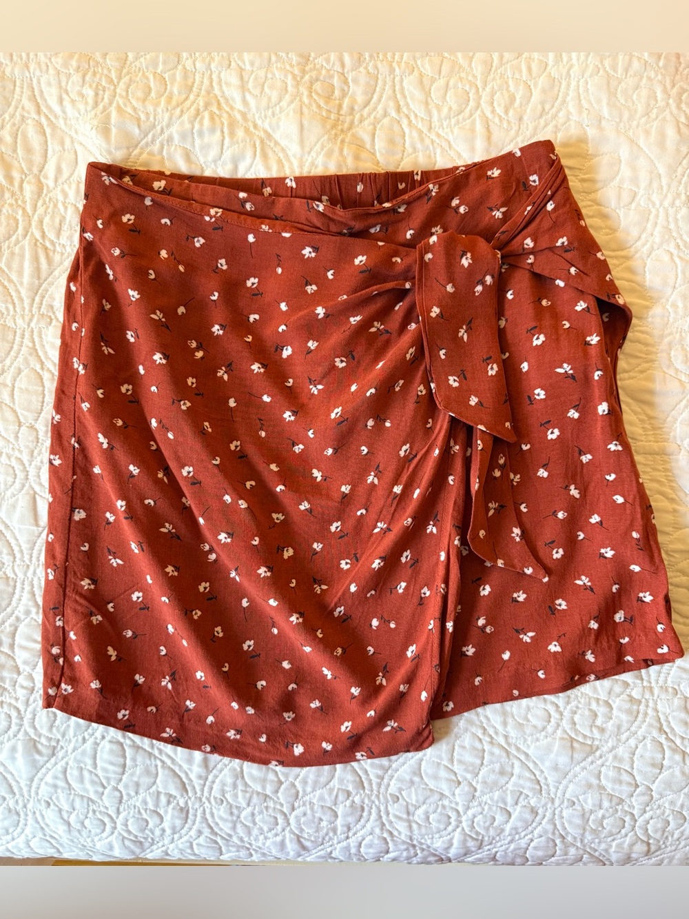Girl’s Fall Rust Floral Faux Wrap Mini Skirt